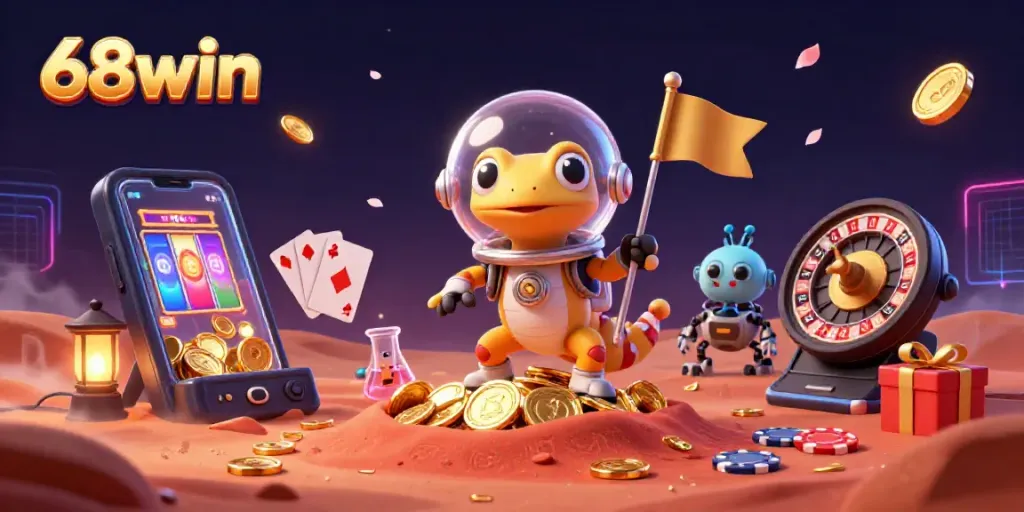 Experience the thrill of 68win with a vibrant Martian casino adventure featuring golden treasures and exciting games.