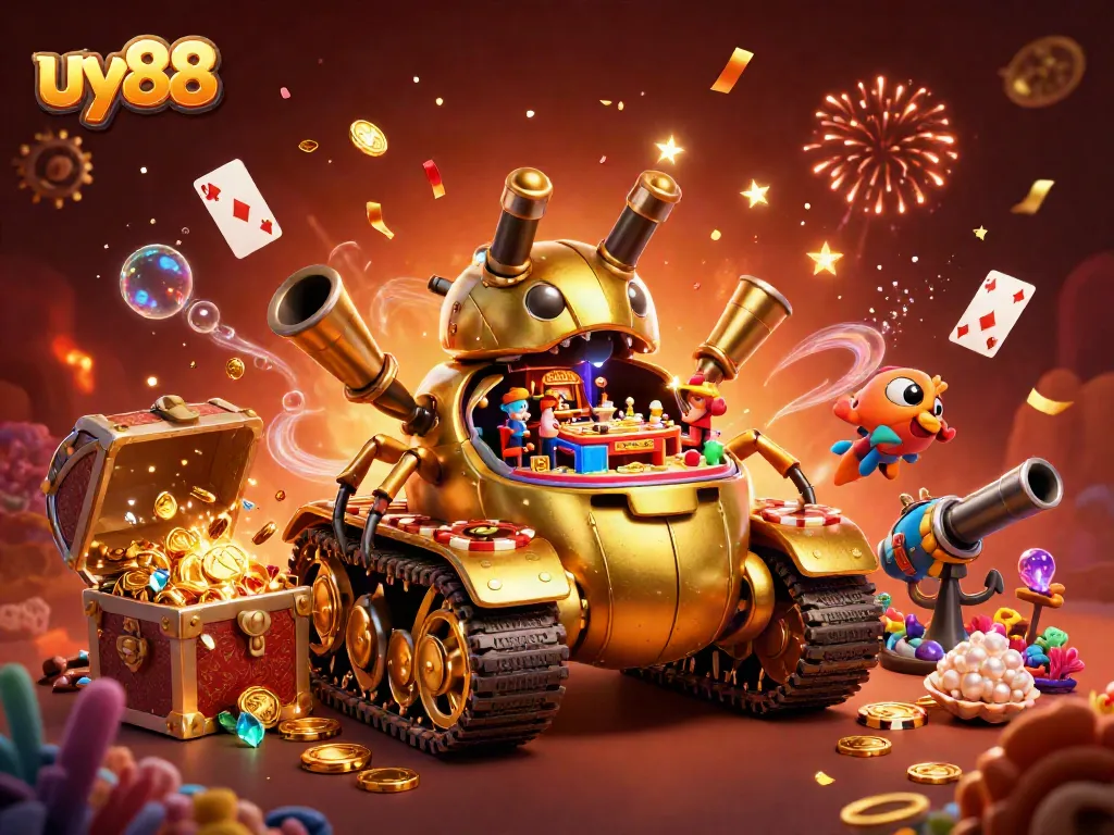 Experience the excitement of uy88's gaming world with a dynamic 3D casino scene.
