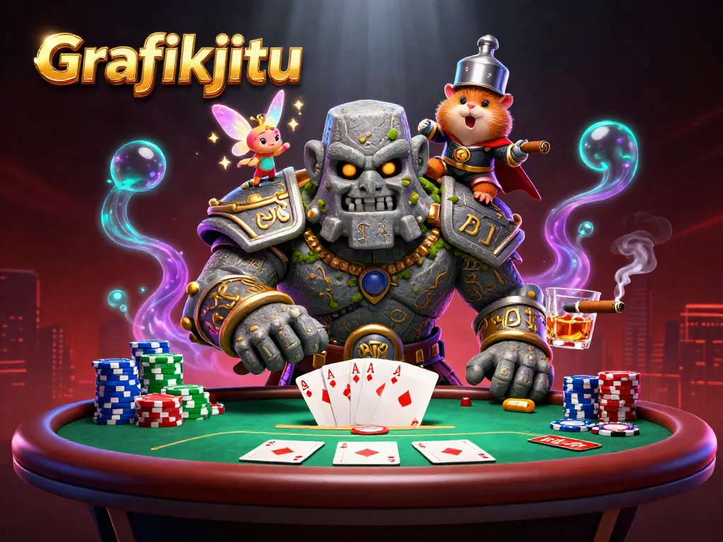 Experience Grafikjitu's vibrant gaming world with mystical characters in a dynamic poker scene.