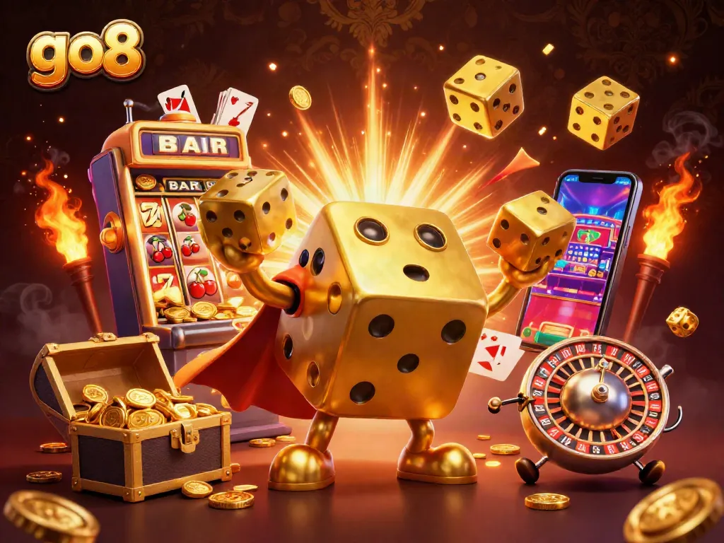 Experience winning moments with go8's casino games as golden dice come alive in vibrant 3D!