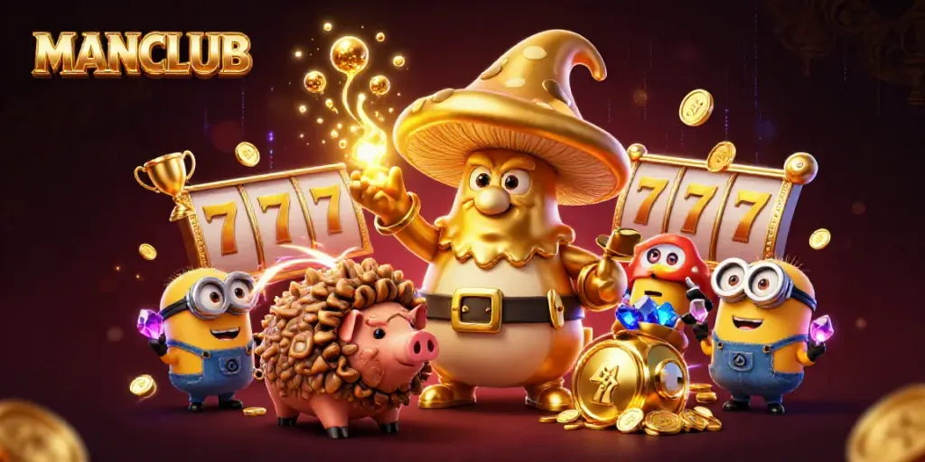 Experience MANCLUB's treasure-filled casino scene with vibrant characters and dynamic gaming elements.