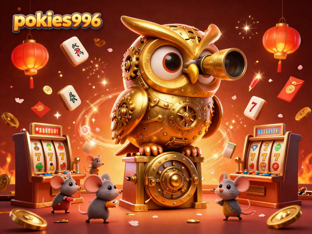 Experience the vibrant pokies996 casino atmosphere with thrilling slot reels and animated characters.