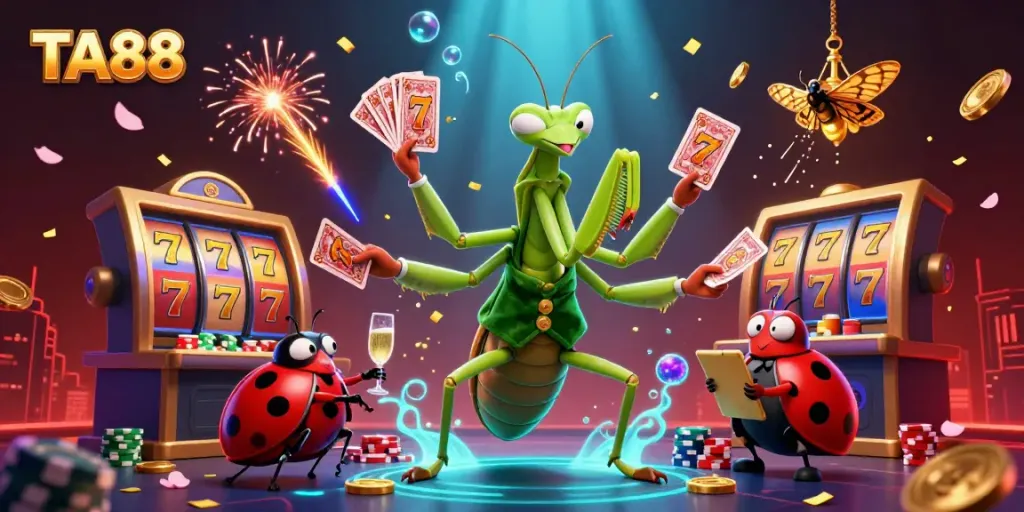 Experience high-stakes gaming at TA88 with a thrilling scene featuring unique casino characters and elements.