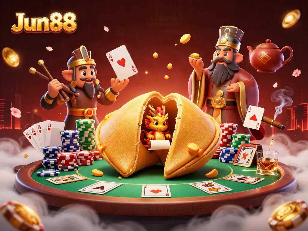 Experience exhilarating gaming action with Jun88 in this vibrant casino-themed illustration.
