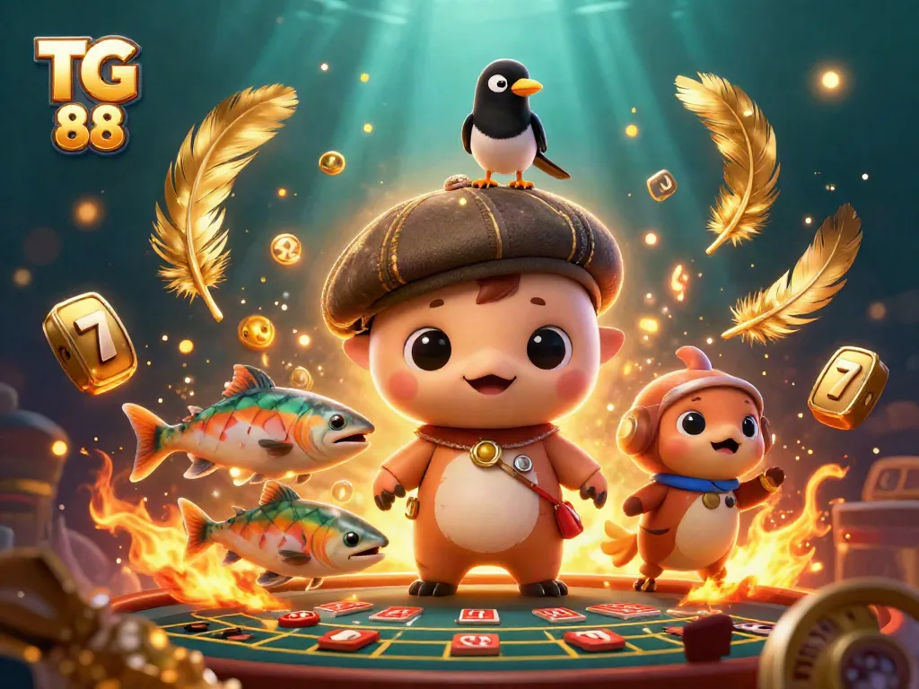 Engage with TG 88's dazzling gaming scene featuring playful Nessie and lively casino elements.