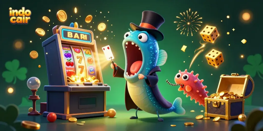 Gamer menikmati permainan slot online INDO CAIR dengan tema yang menarik dan simbol kemenangan
