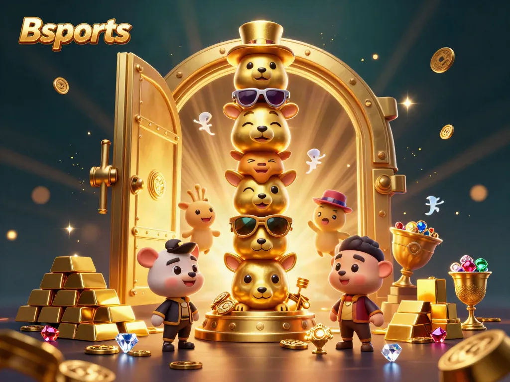 Experience excitement with Bsports at an animated casino scene filled with treasure and action.