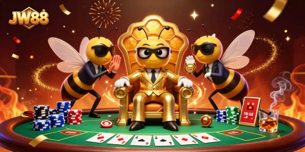 Engage with exciting JW88 casino action featuring a mob boss and poker game elements.