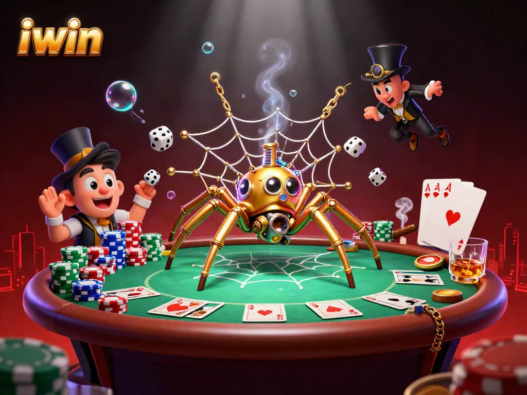 Engage in thrilling gameplay with iwin's animated steampunk scene featuring blackjack elements.