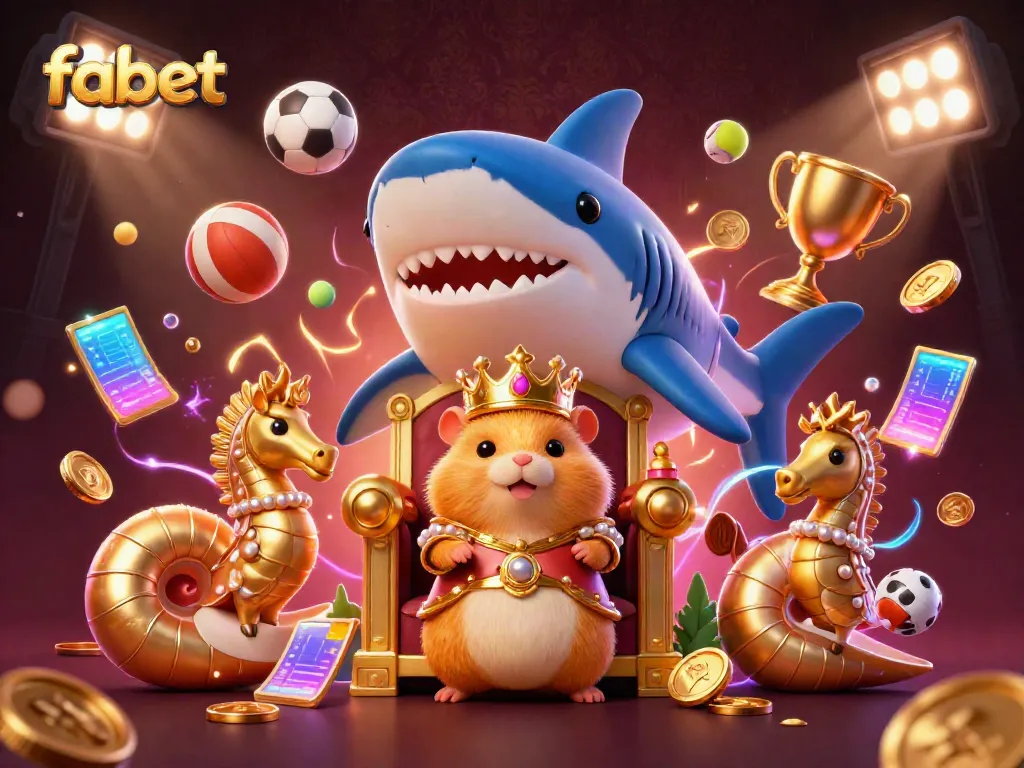 Experience the thrill of fabet with the golden hamster king presiding over dynamic sports betting elements.