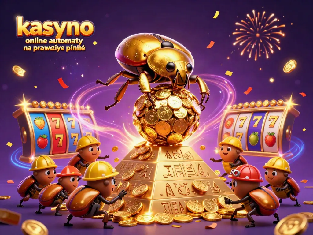 Engage with kasyno online automaty na prawdziwe pieniądze through a vibrant 3D scene filled with sparkling slot machines and golden coins.