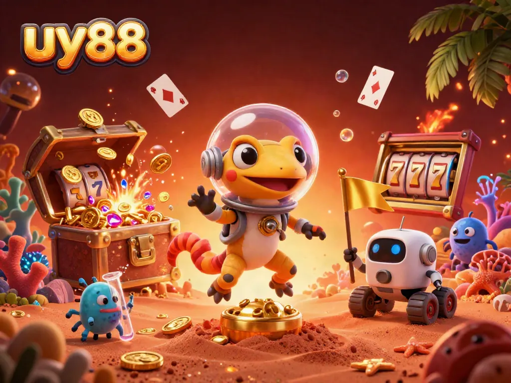 Experience exciting gaming adventures with uy88, featuring vibrant casino elements and dynamic characters.