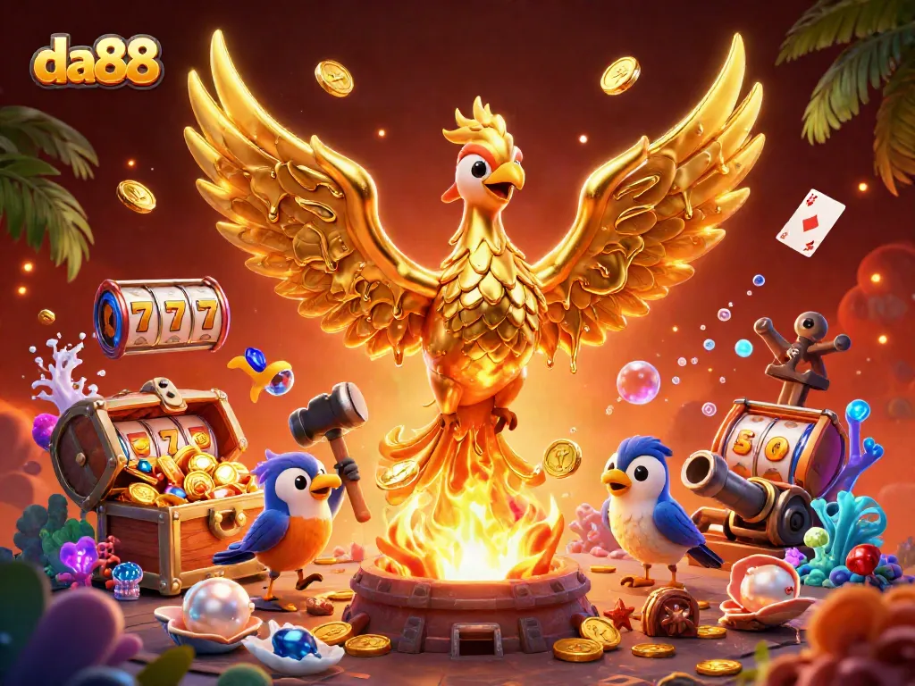 Experience thrilling gameplay with da88 in this dynamic casino-themed scene featuring gold elements.
