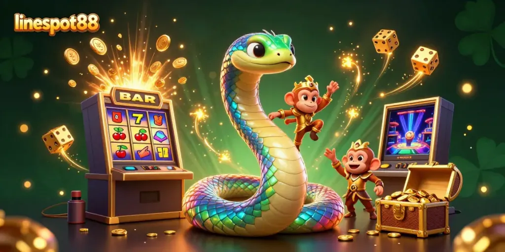 Experience the vibrant world of lineslot88 with a magical 3D casino scene showcasing thrilling jackpots and playful elements.