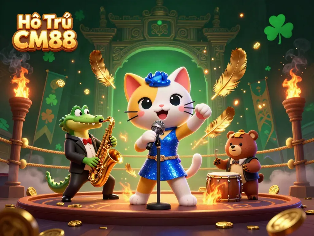 Experience Hỗ Trợ CM88 with a vibrant 3D casino scene featuring dynamic characters and energetic game elements.