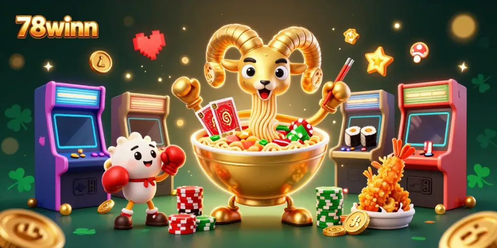 Experience fun gameplay with 78winn's delightful characters in a vibrant casino setting, showcasing energetic interactions.