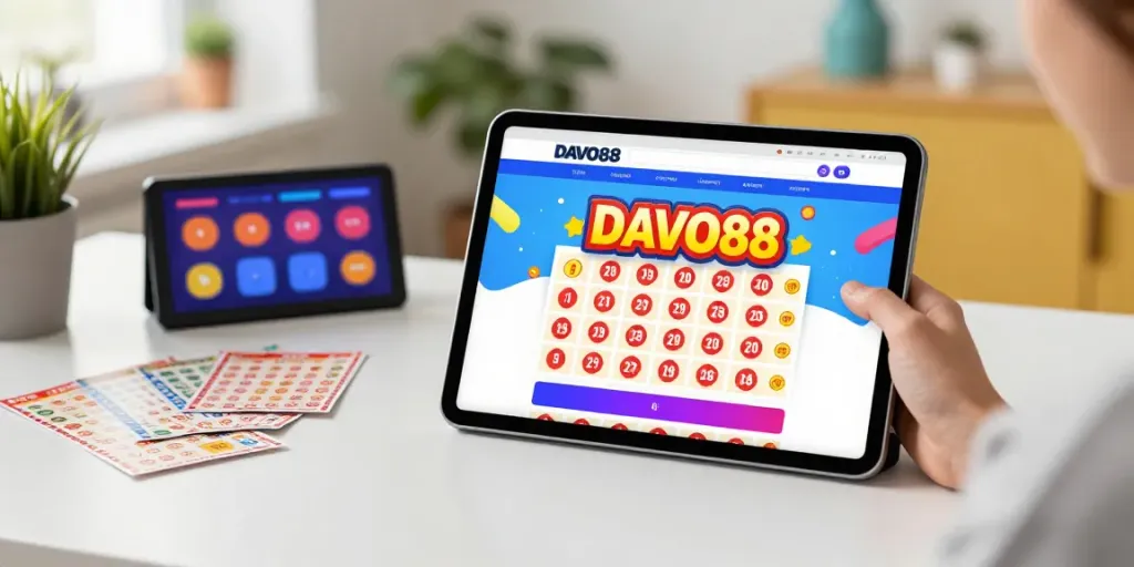 Engaged user exploring the davo 88 online lottery platform at home.