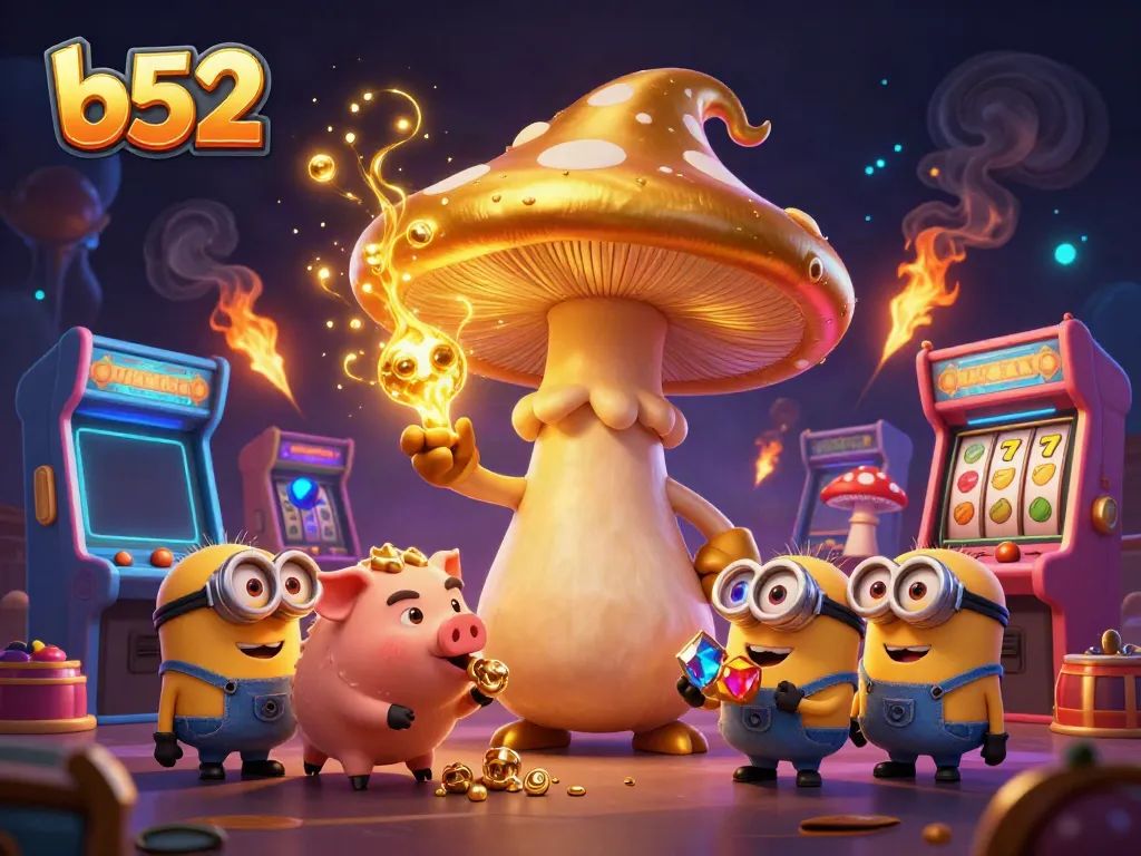 Experience the thrilling b52 casino adventure with golden mushroom wizard and vibrant arcade games.
