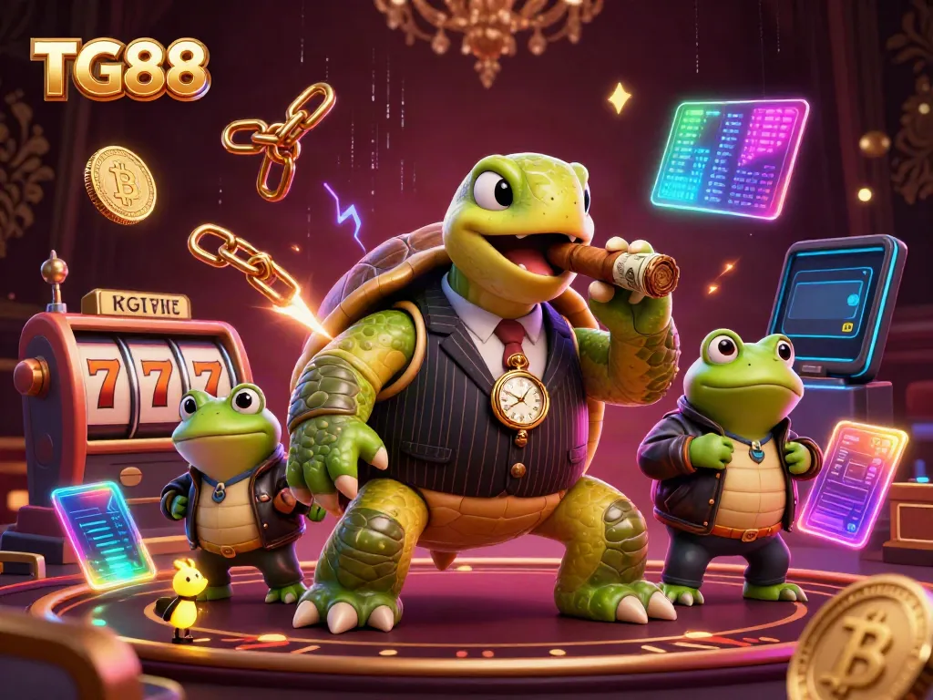 Engage in thrilling online gaming at TG88 with a vibrant casino-inspired scene featuring characters in a dynamic setting.