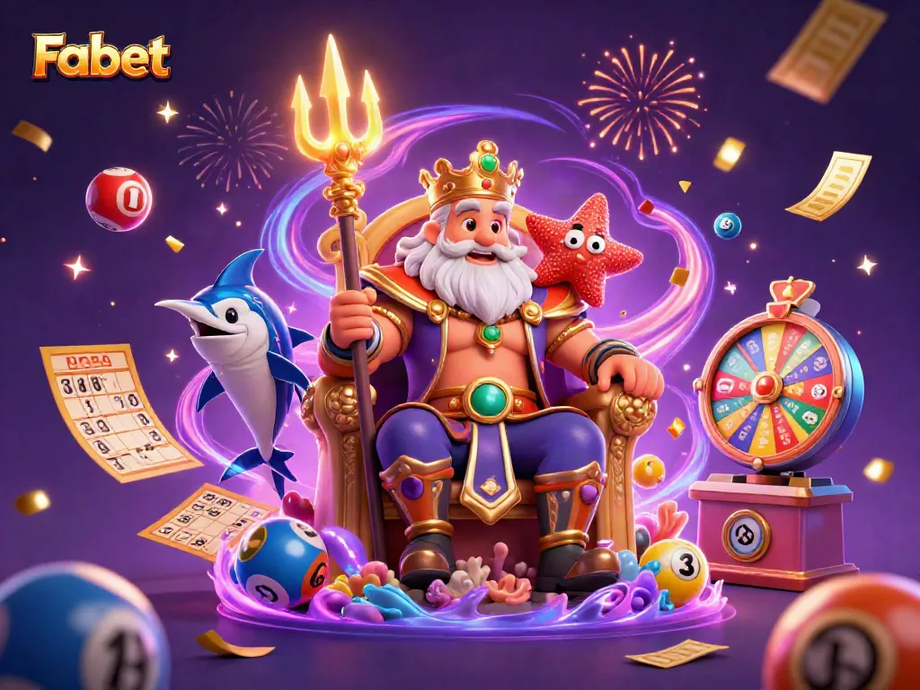 Experience thrilling prizes with Fabet's vibrant lottery and casino elements in this dynamic 3D illustration.